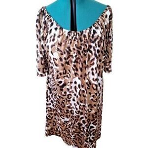 Tiana B Animal Print Leopard Off The Shoulder Dress Muumuu 3/4 Sleeve Women 1X